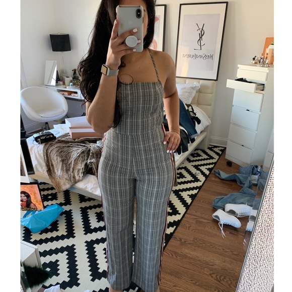Grey Plaid Jumpsuit Romper Size Small - Picture 1 of 6